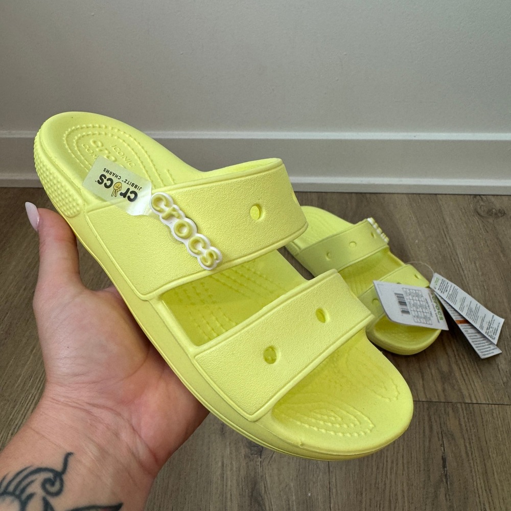 Crocs Classic Slide Neon Yellow Lime Sandals Womens 7 Mens 5 Croc Jibbit NWT